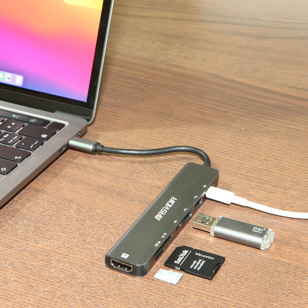 MasVidia USB Type C 7合1 高速多功能轉接器 PD充電傳輸集線器 HDMI轉接頭