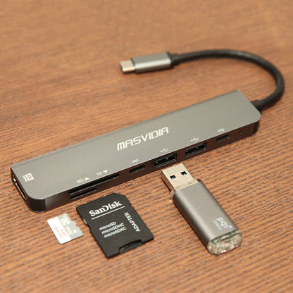 MasVidia USB Type C 7合1 高速多功能轉接器 PD充電傳輸集線器 HDMI轉接頭