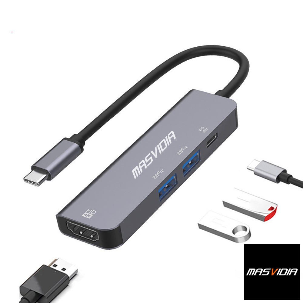MasVidia USB Type C 4合1 多功能轉接器 USB3.0 PD充電集線器 HDMI轉接頭
