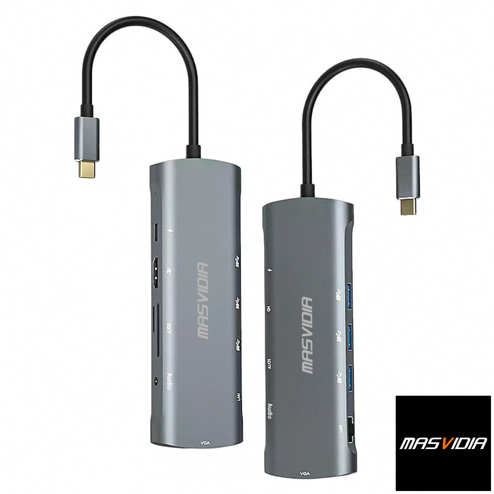 MasVidia USB Type C 10合1 多功能轉接器 USB3.0 PD充電集線器 HDMI轉接頭